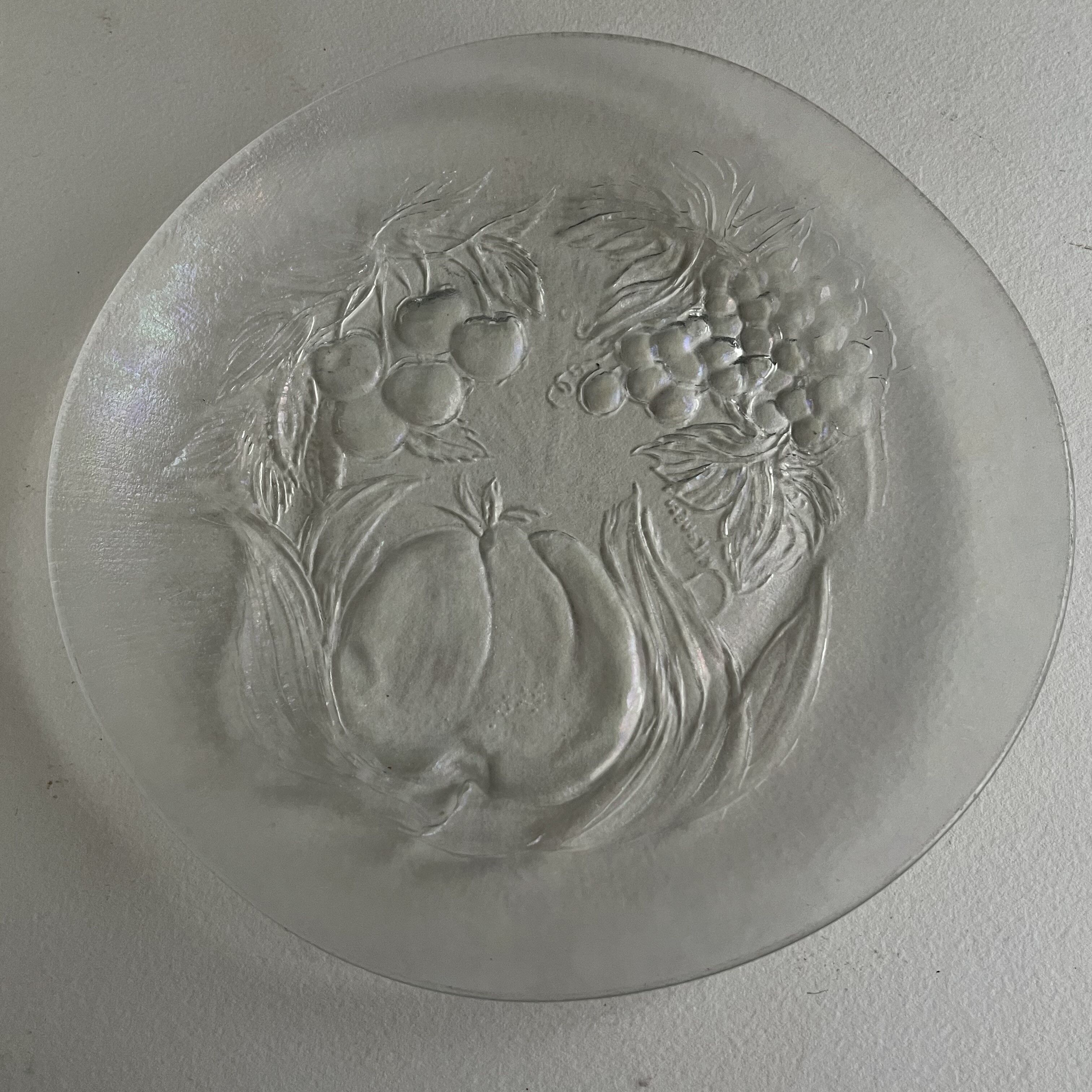 3 Glass plates decorated with fruit in relief