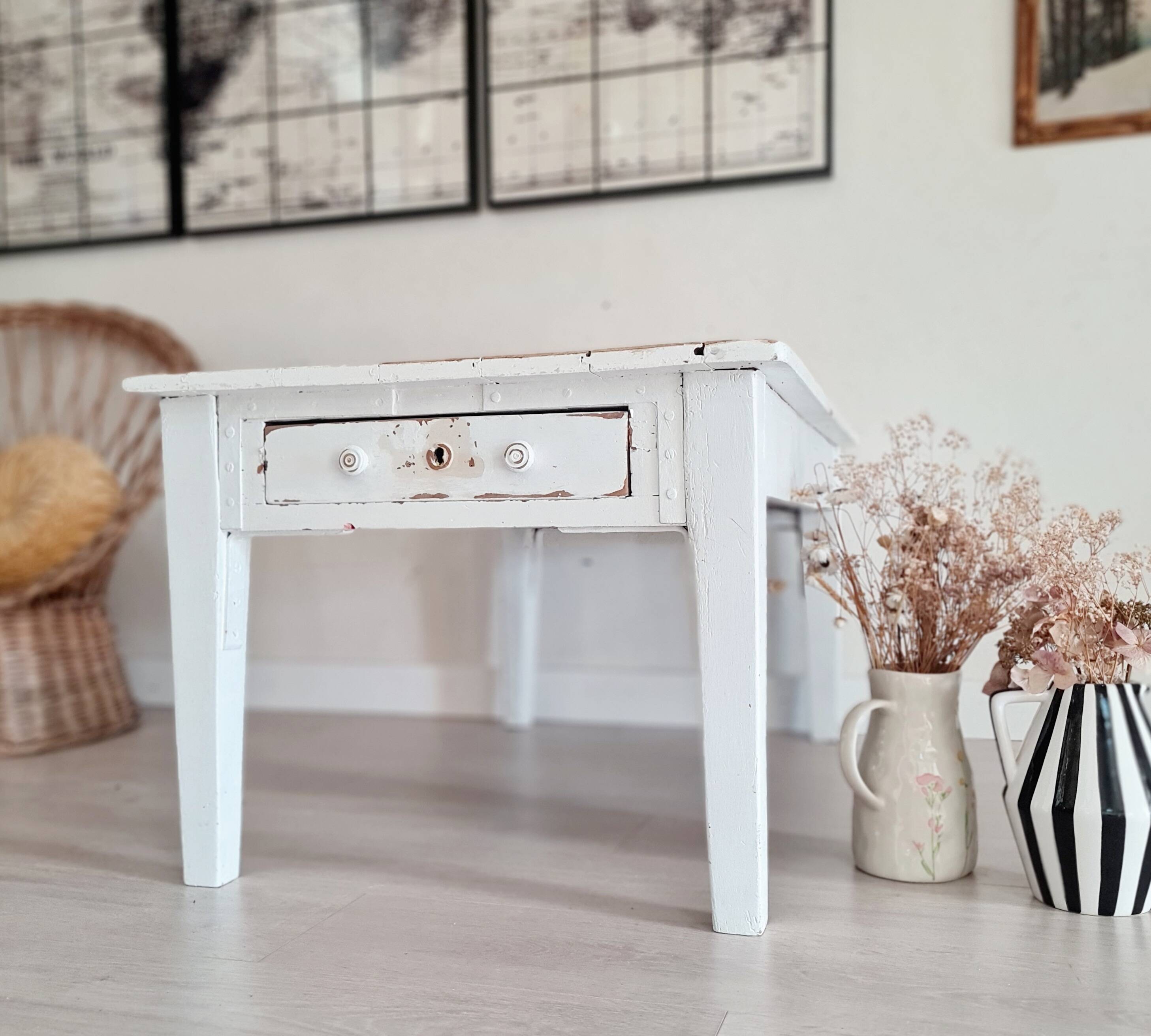 Low wooden farm table