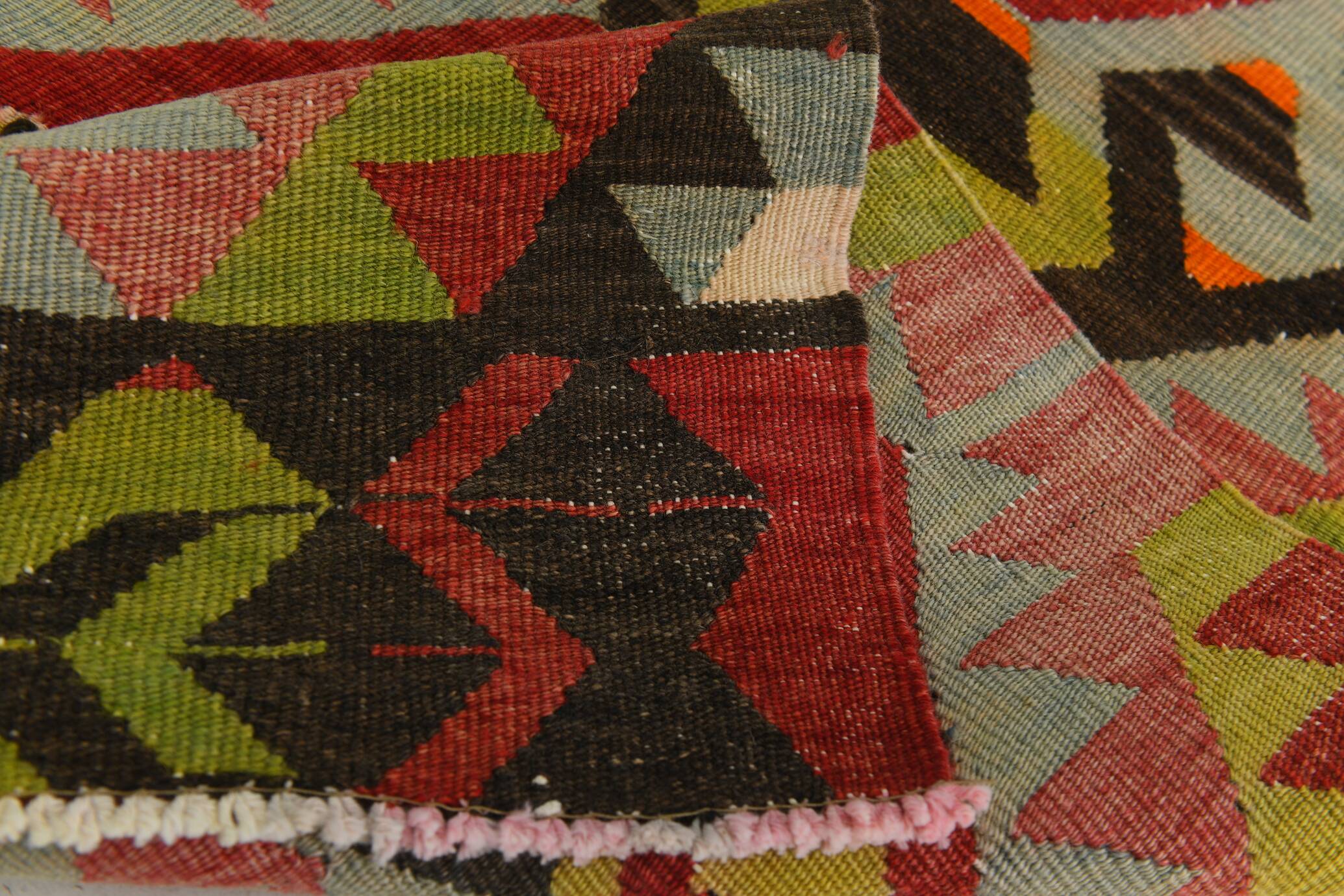 Large Green Handmade Vintage Kilim Rug, 184x309Cm