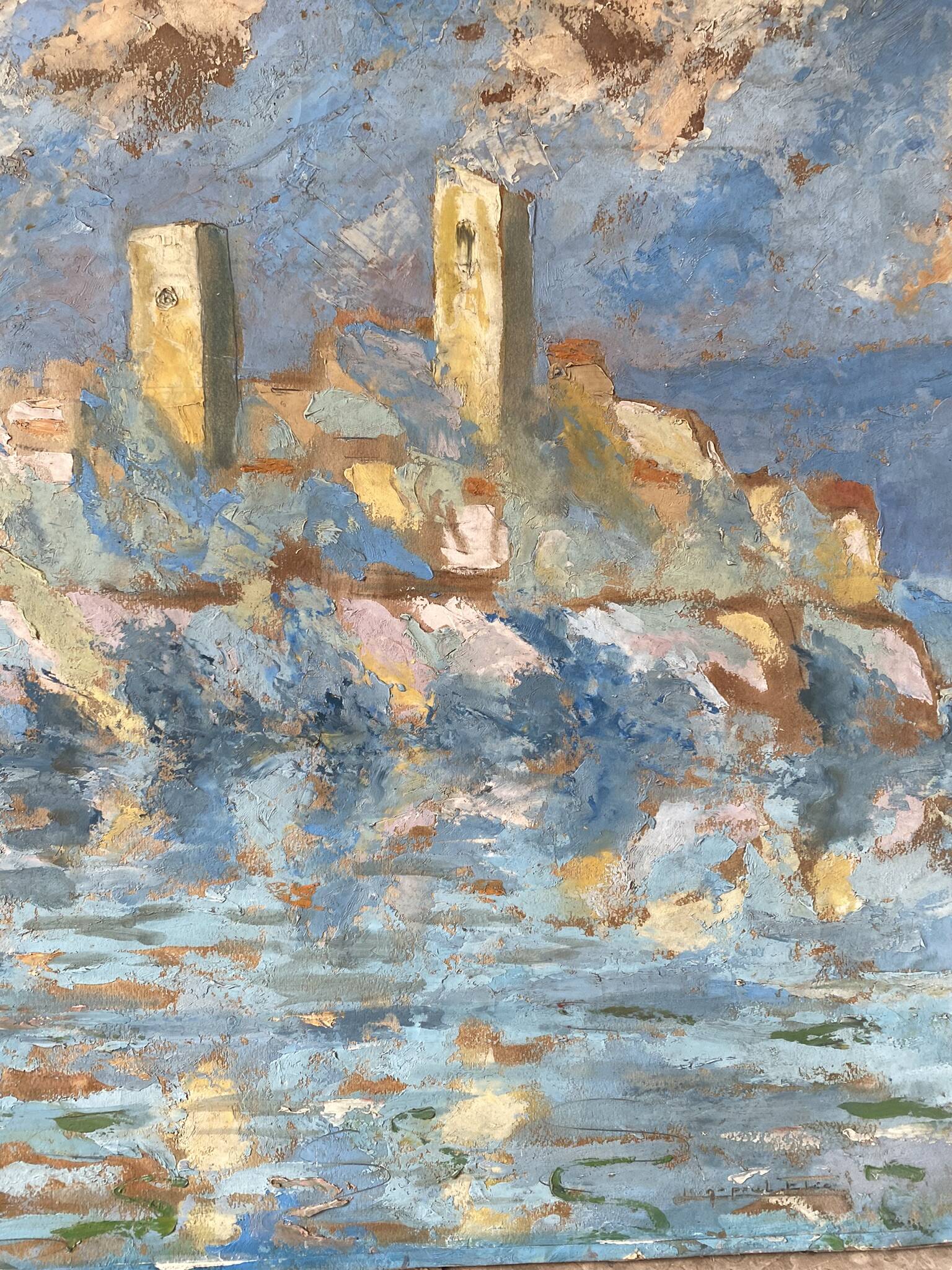 Signed sailboat landscape