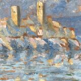 Signed sailboat landscape
