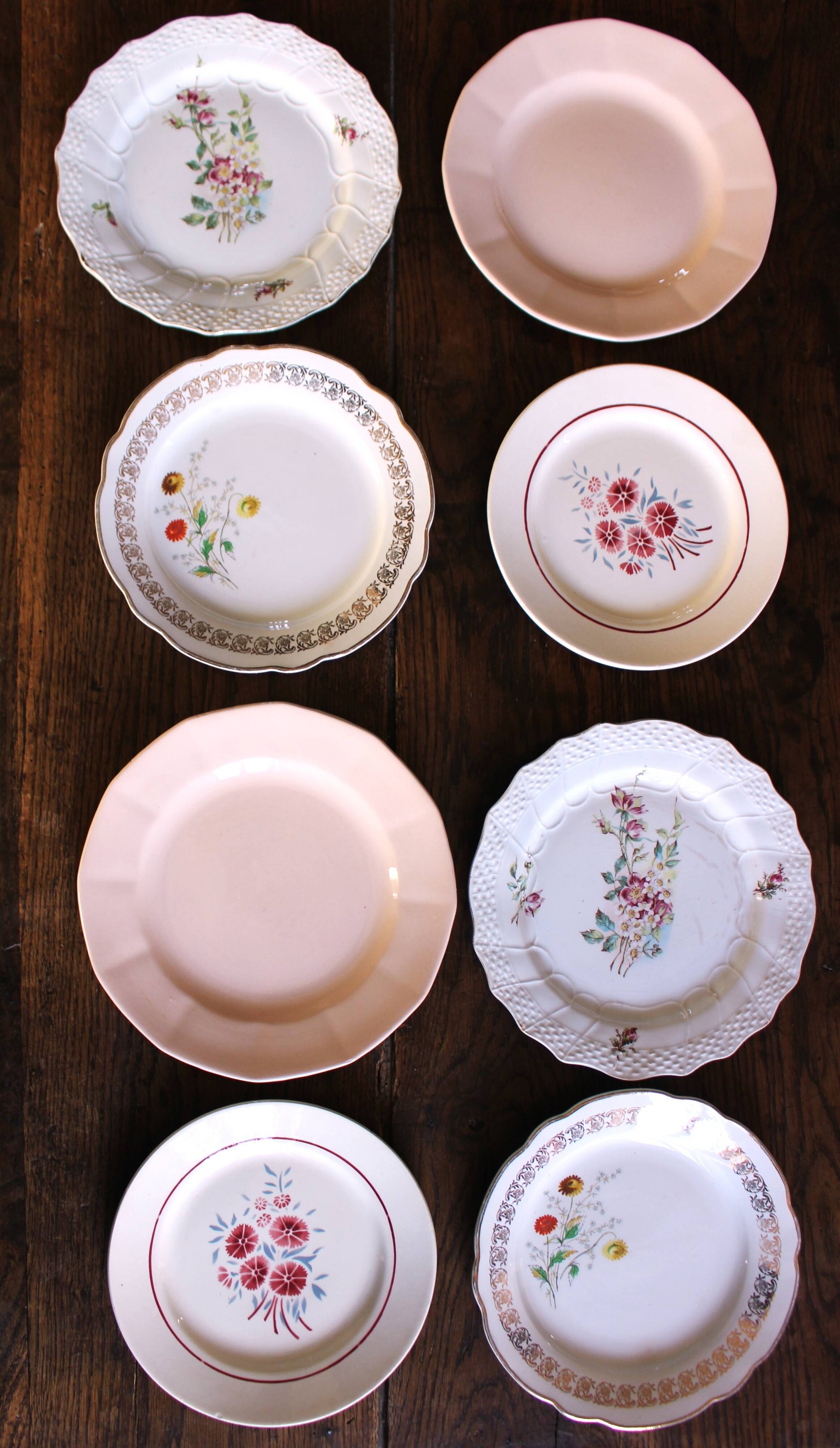 8 small paired plates Badonviller Saint Amand Rose Luzin Digoin Sarreg