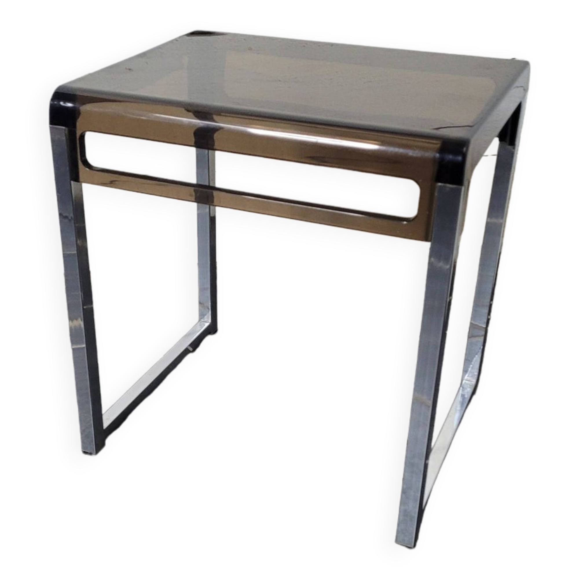 End table with chrome foot and plexiglass top from the 70s