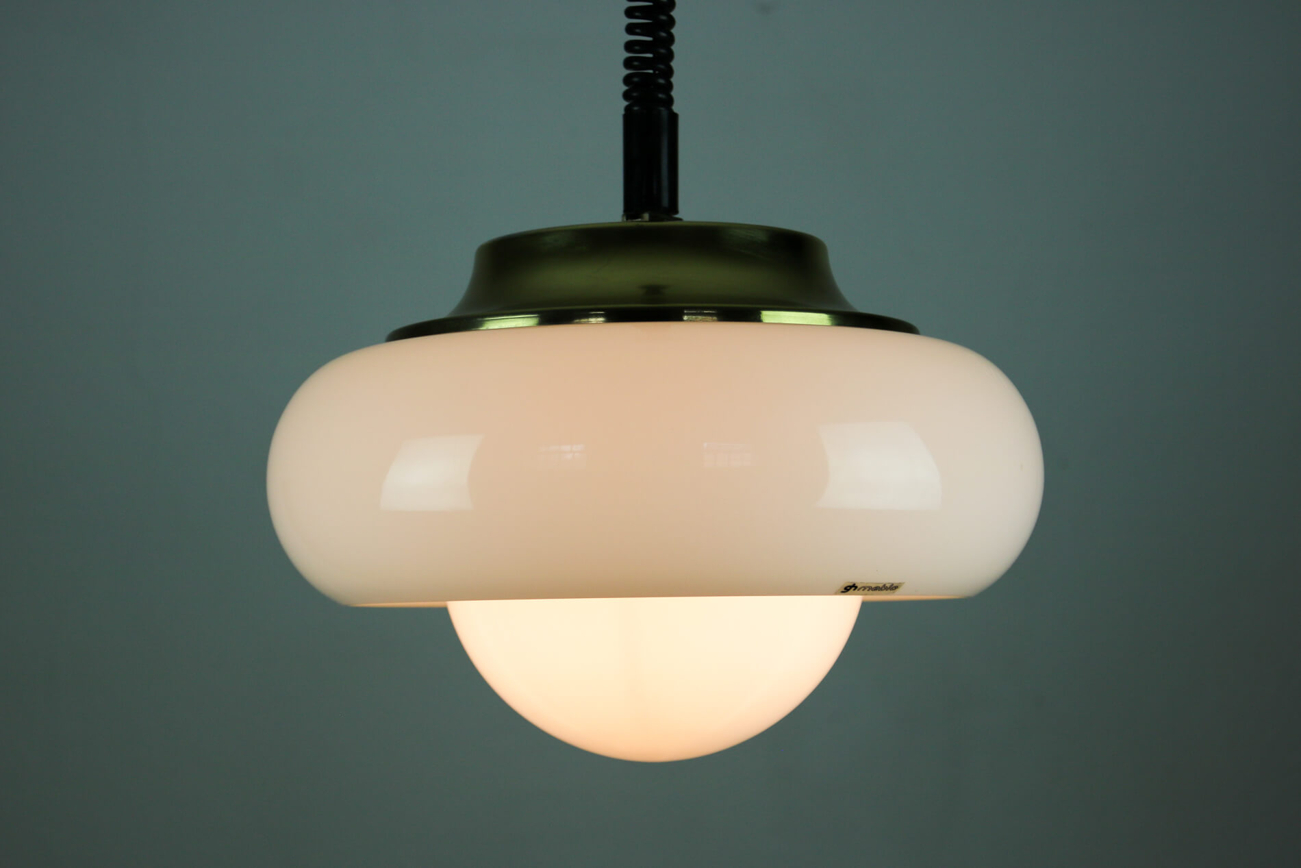 White and gold Space Age pendant lamp by Harvey Guzzini for Meblo, 1970s