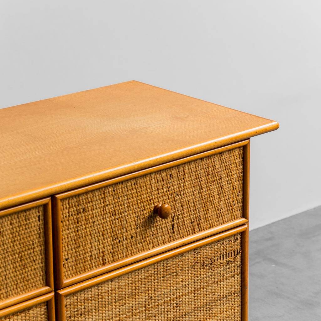 Commode en bois rotin 1970 vintage