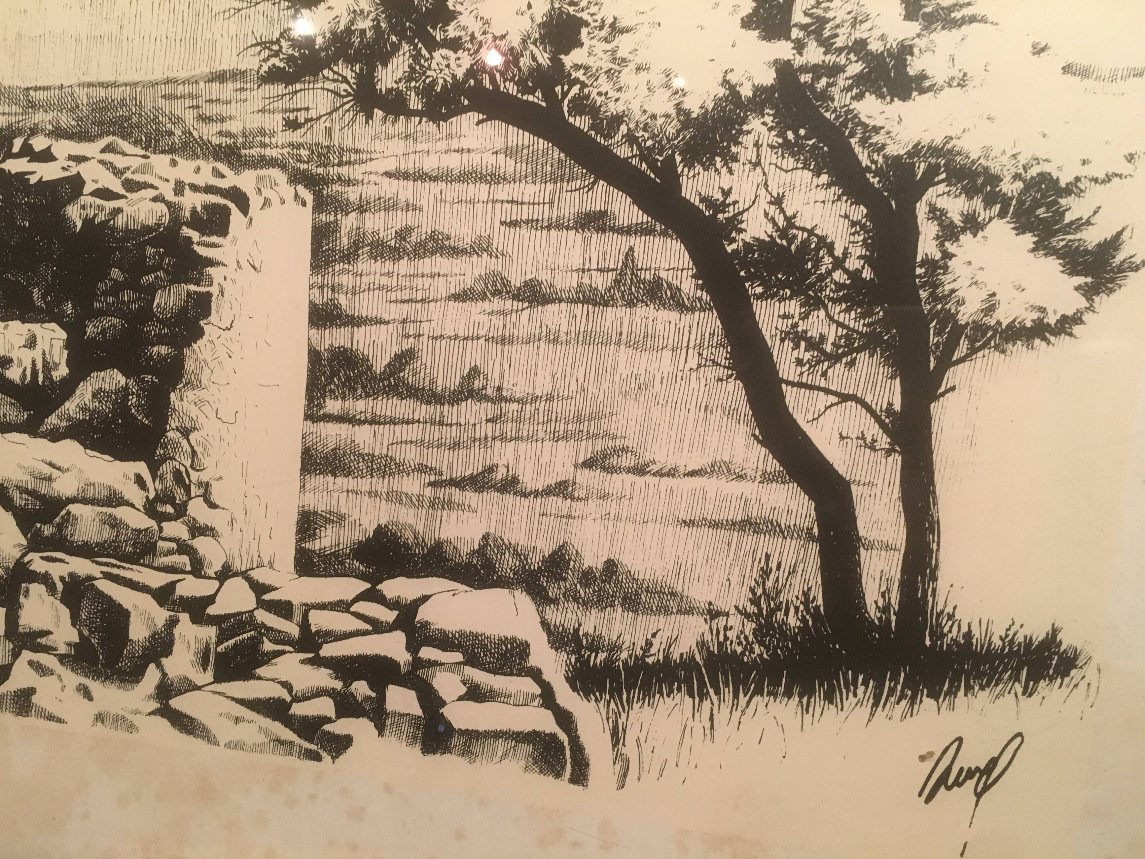Illustration/signed paper print, framed, 60s/70s