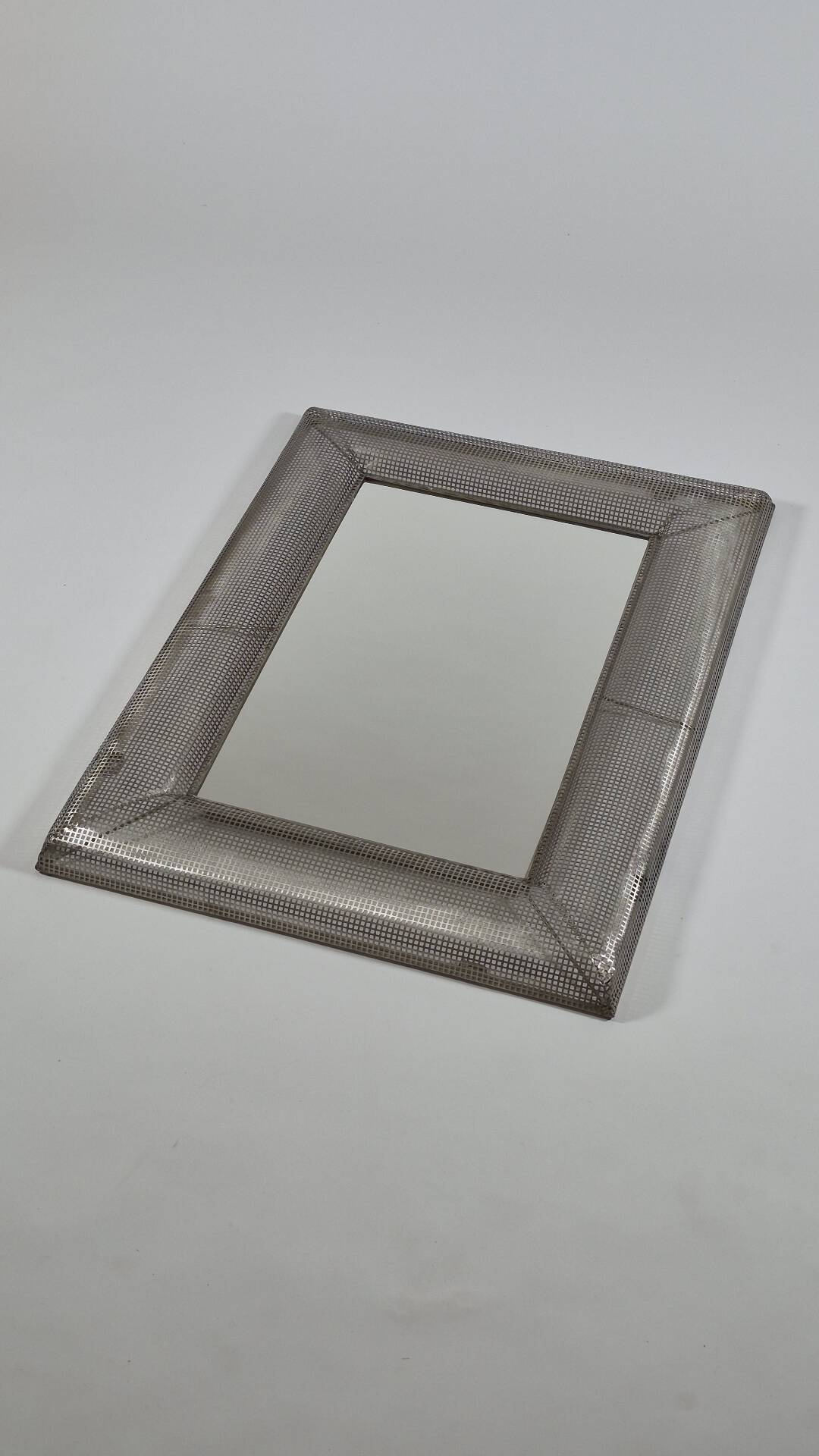 Vintage postmodern metall grid wall mirror