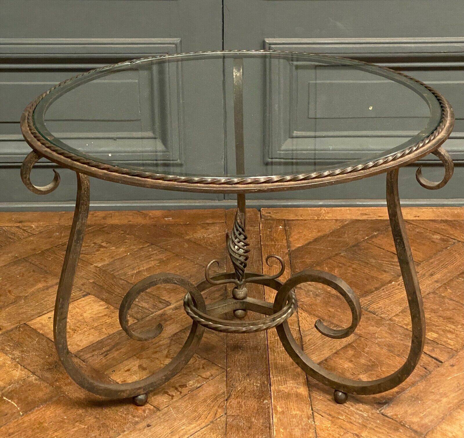 Ironwork pedestal table 1930 Art Deco glass top
