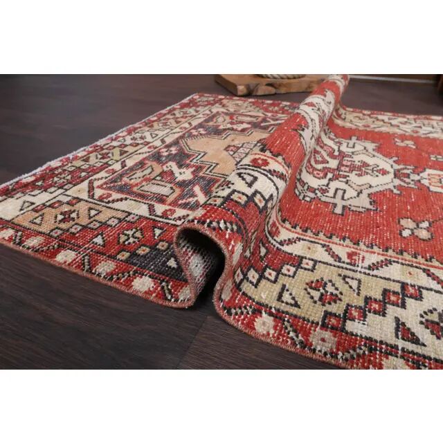Vintage Turkish Oushak Handmade Wool Cotton Red Runner 95x301