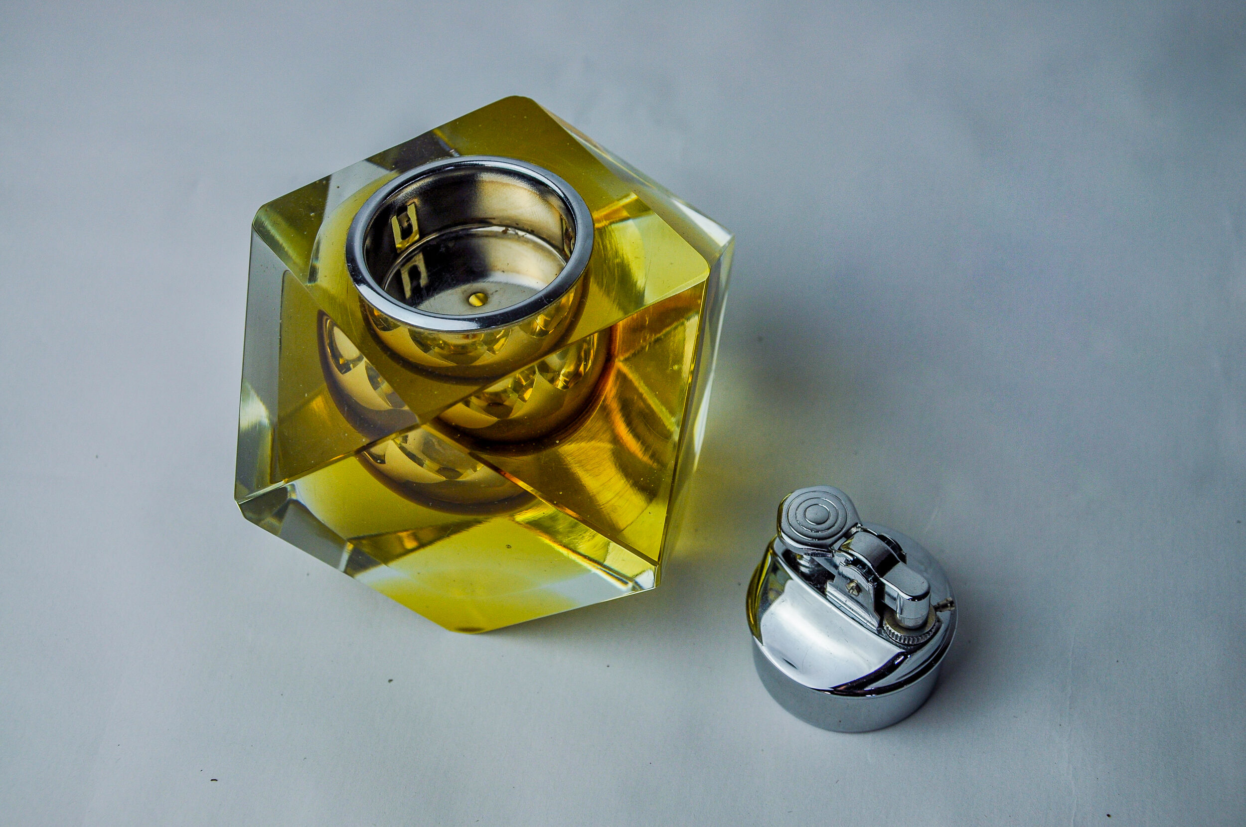 Yellow Sommerso lighter by Seguso, faceted glass from Murano, Italy, 970