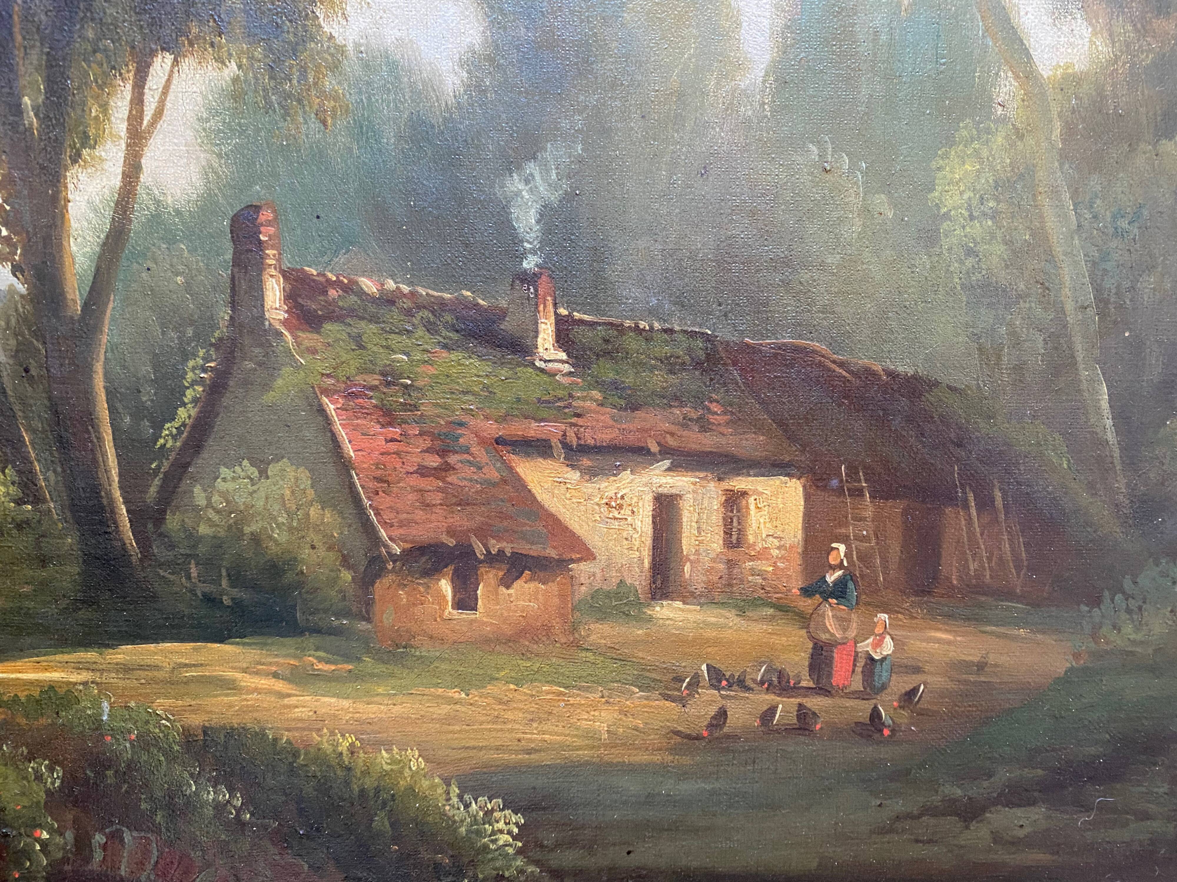 Painting Barbizon "animated landscape" HST XIX° century for restoration