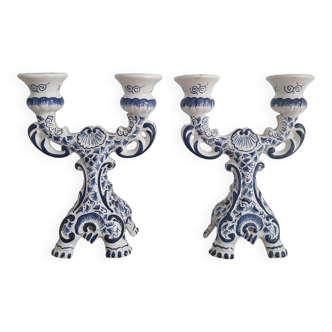 Paire de bougeoirs Delft