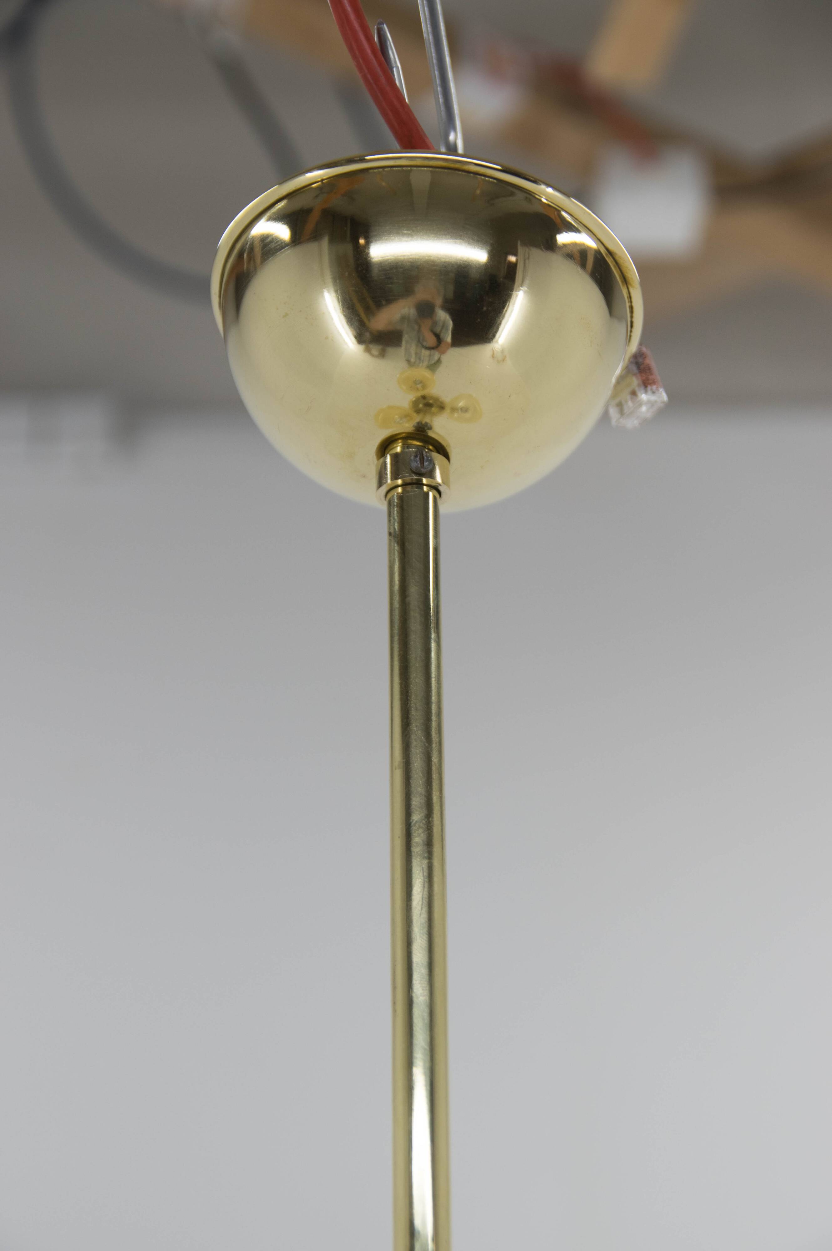 Art Nouveau Brass and Glass Chandelier, 1920s, Perfect Condition