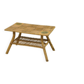 Table basse en rotin et céramique attribuée à Audoux Minet 1950’s