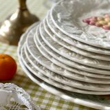 9 dessert plates and 1 barbotine dish from Sarreguemines