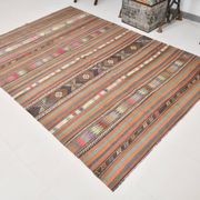 5x8 Orange Blue Striped Turkish Vintage Kilim Rug 170x245Cm