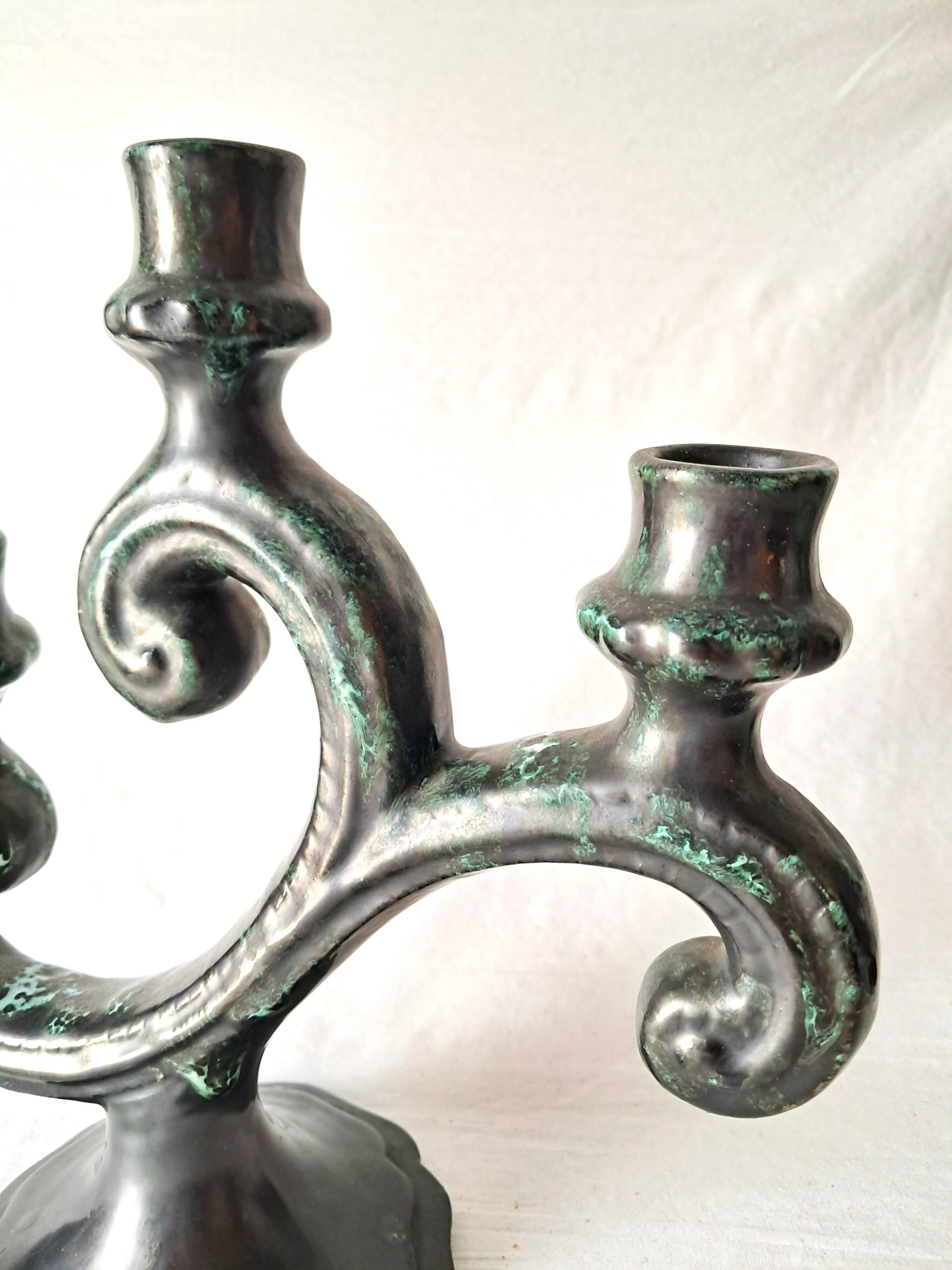 Pair of Large Vintage Ceramic Candelabras by Sars Potteries Maine