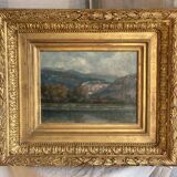 Painting by J. GIRARD-CONDAMIN, Lyon school, the banks of the Rhône and the mountains of Bugey