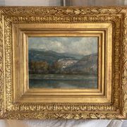 Painting by J. GIRARD-CONDAMIN, Lyon school, the banks of the Rhône and the mountains of Bugey