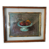 Nature morte, peinture à l'huile sur isorel osman lorenzo de scolari (1908-1988)