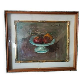 Nature morte, peinture à l'huile sur isorel osman lorenzo de scolari (1908-1988)