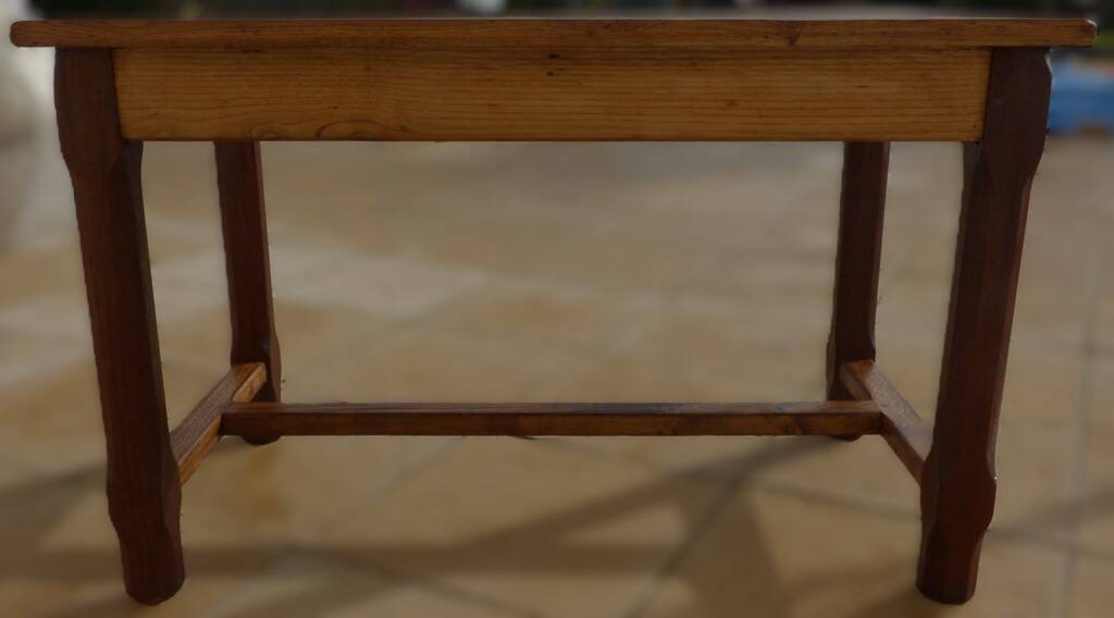 Oak farmhouse table with legs joined by a spacer