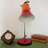 Adjustable vintage French desk lamp in red, black, silver & wood effect 3631