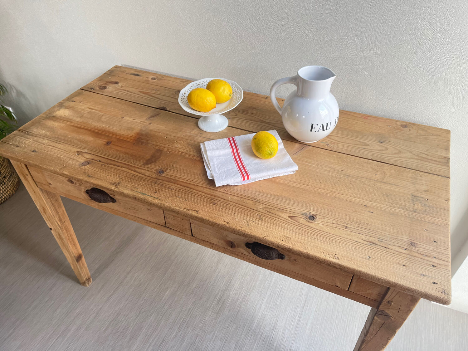 Patinated wooden farmhouse table