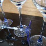 4 Luminarc red wine glasses with blue stem Azur France