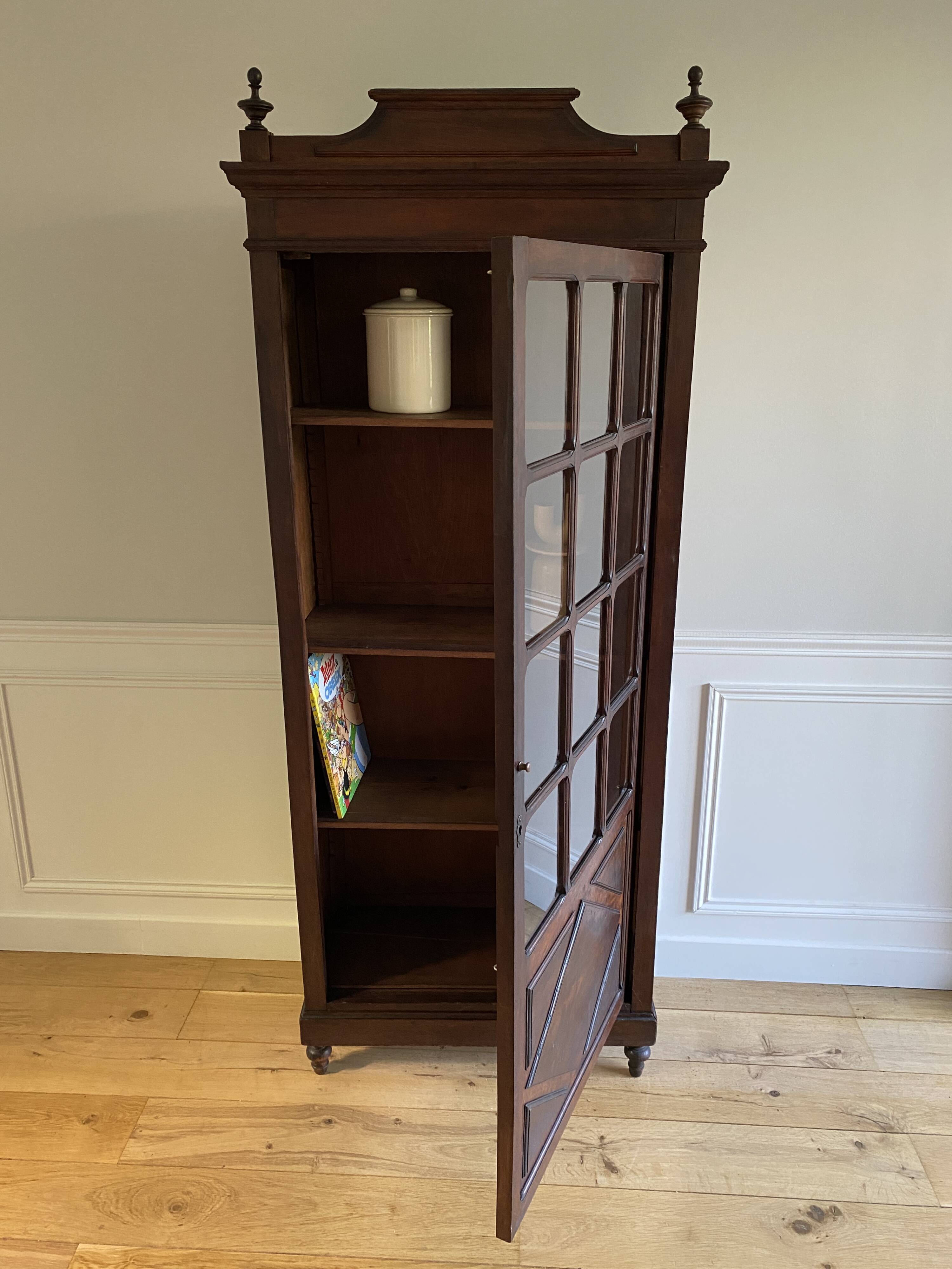 Parisian cupboard Bookcase Bonnetière glazed with small vintage tiles