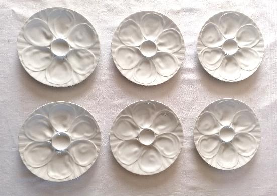 6 oyster plates in pillivuyt white porcelain