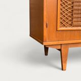 Rattan wardrobe and its compass-legged chest of drawers, 1960