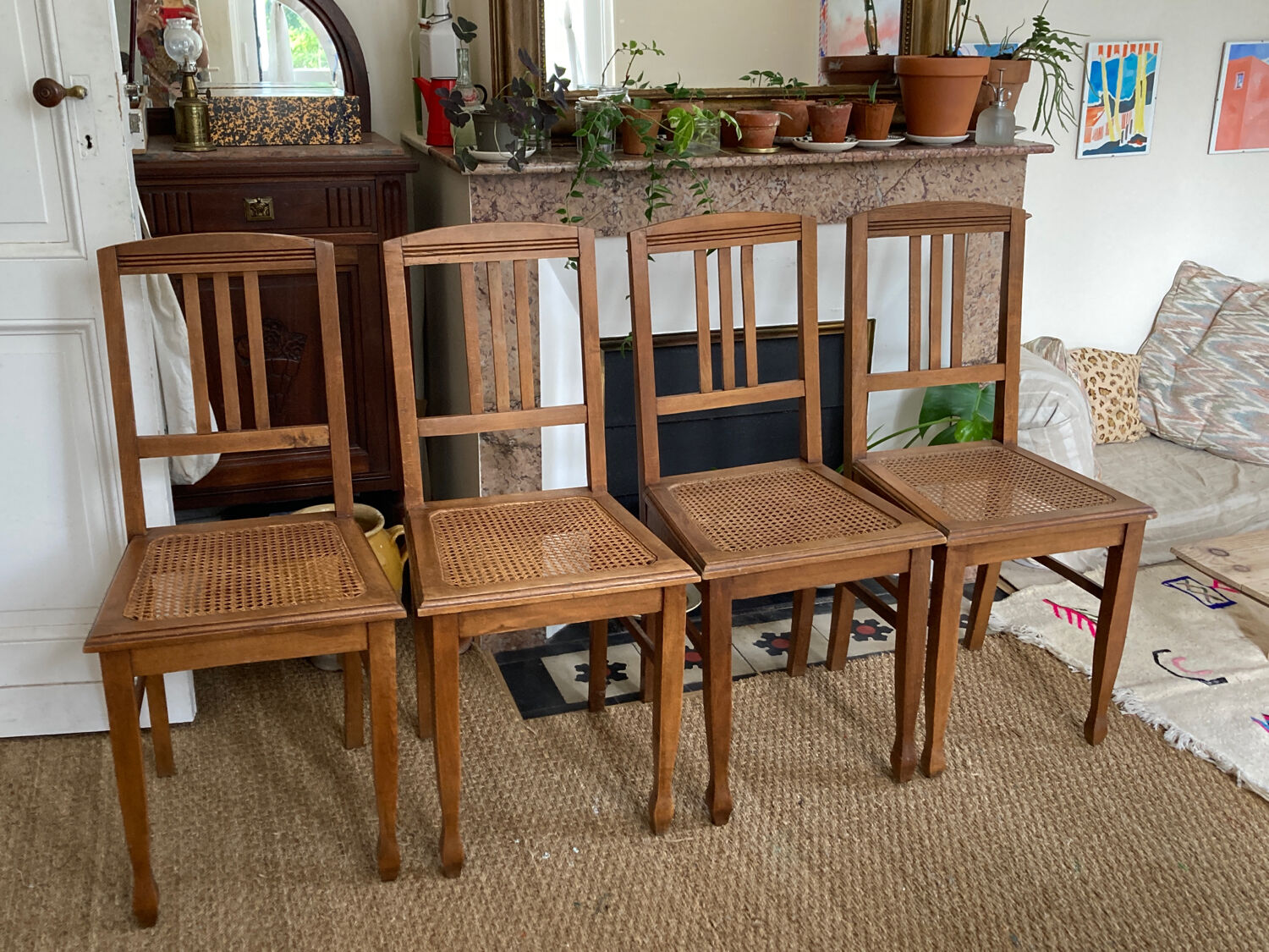 4 chairs cans art deco 1920 1930 in wood and antique canning