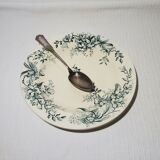 Soup plate of the earthenware factory of Salins model Cyclamen, iron earth