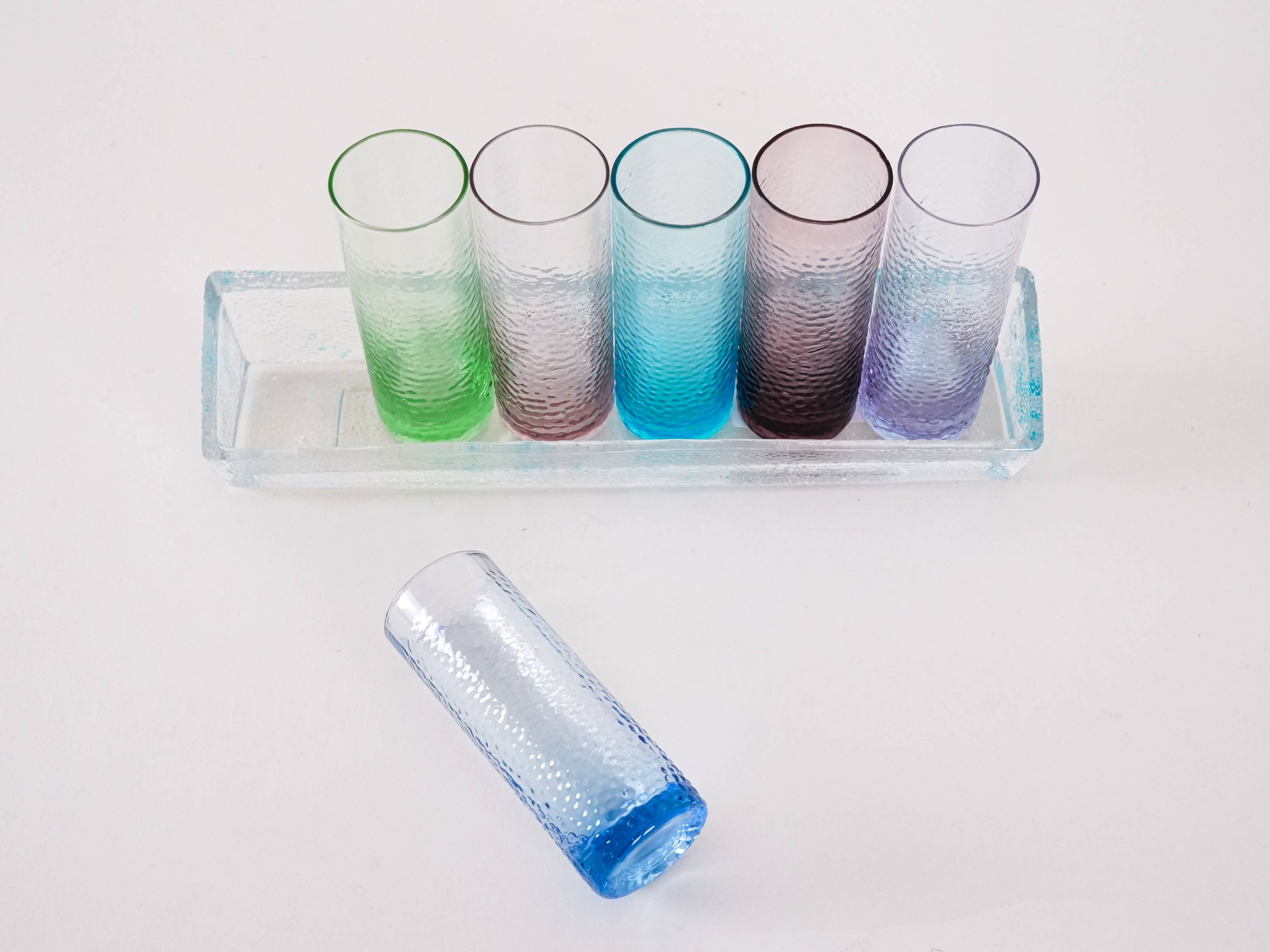 Set of glasses with a tray, Italian design, 1970s, made in Italy