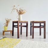 Pair of wooden and rope stools