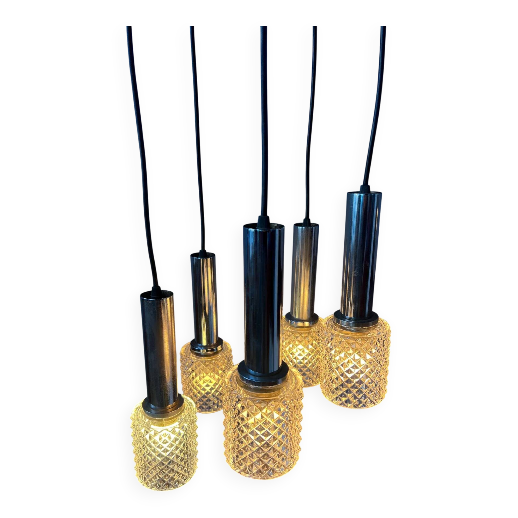 Lampe suspendue en cascade de verre cristal du milieu du siècle