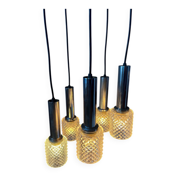 Lampe suspendue en cascade de verre cristal du milieu du siècle