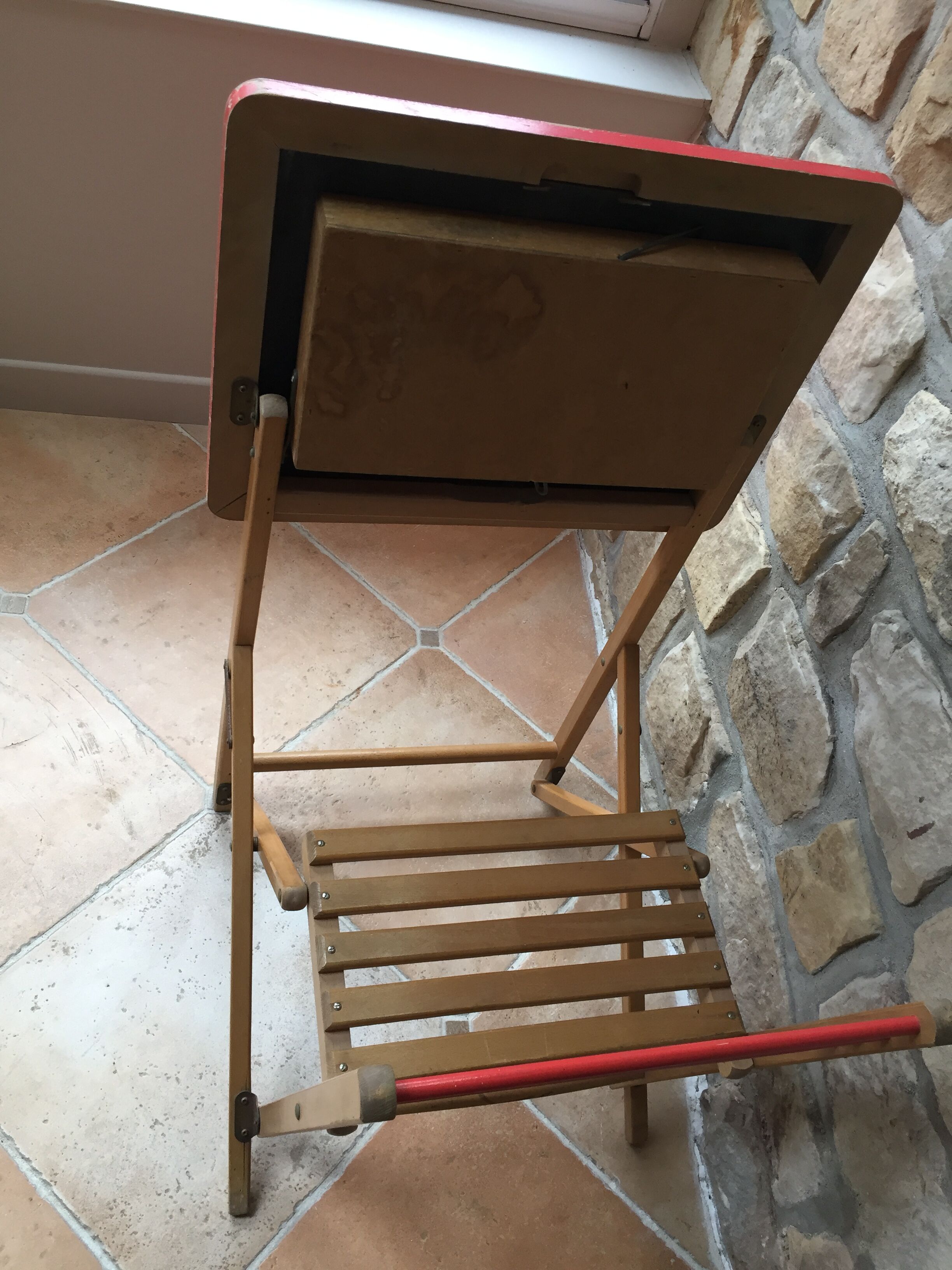 Bureau d'écolier en bois pliable vintage