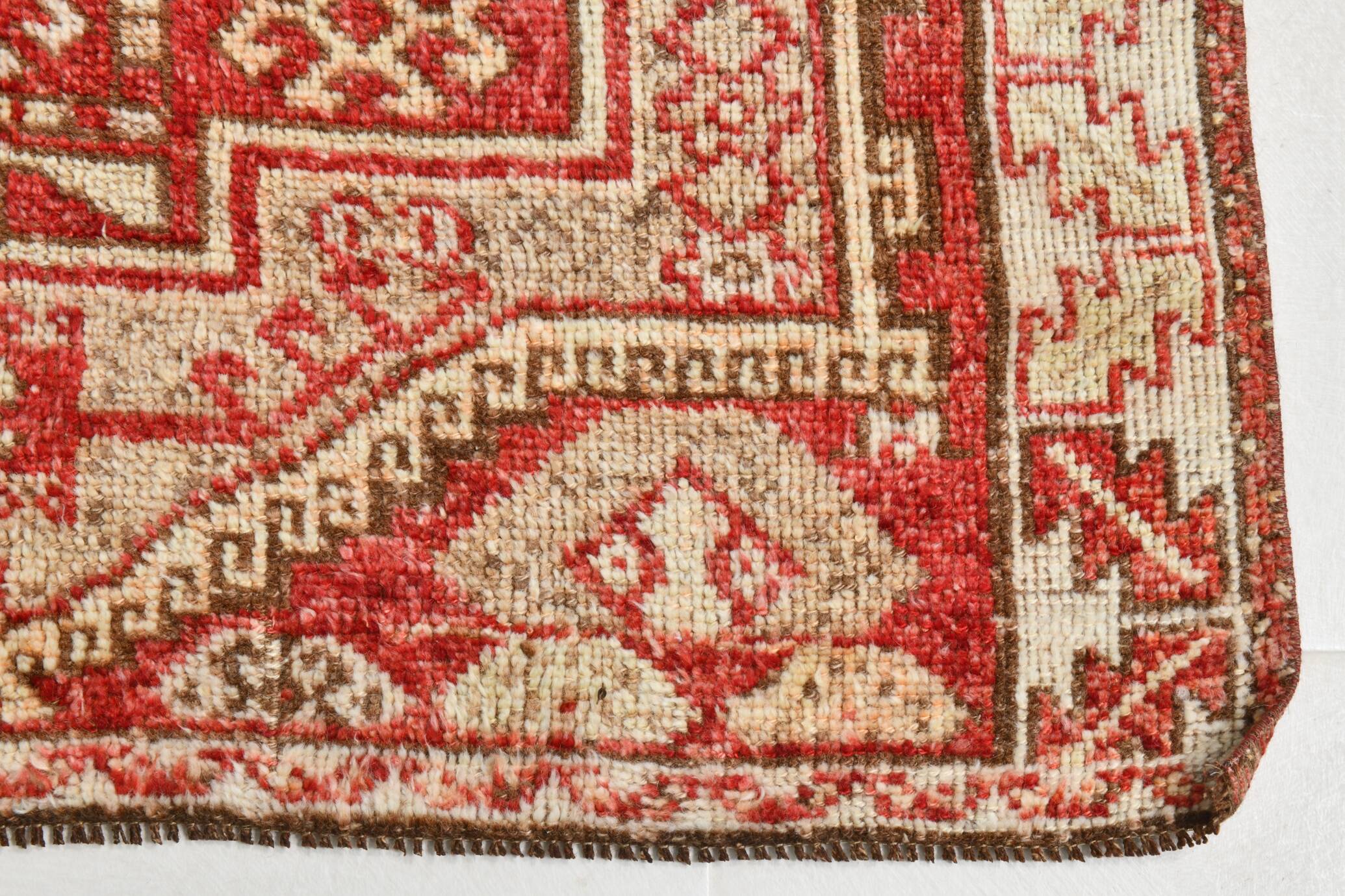 Tarecotta Red & Beige Long Wide Kilim Rug, Ethnic Patterned Rug, 141x309 Cm