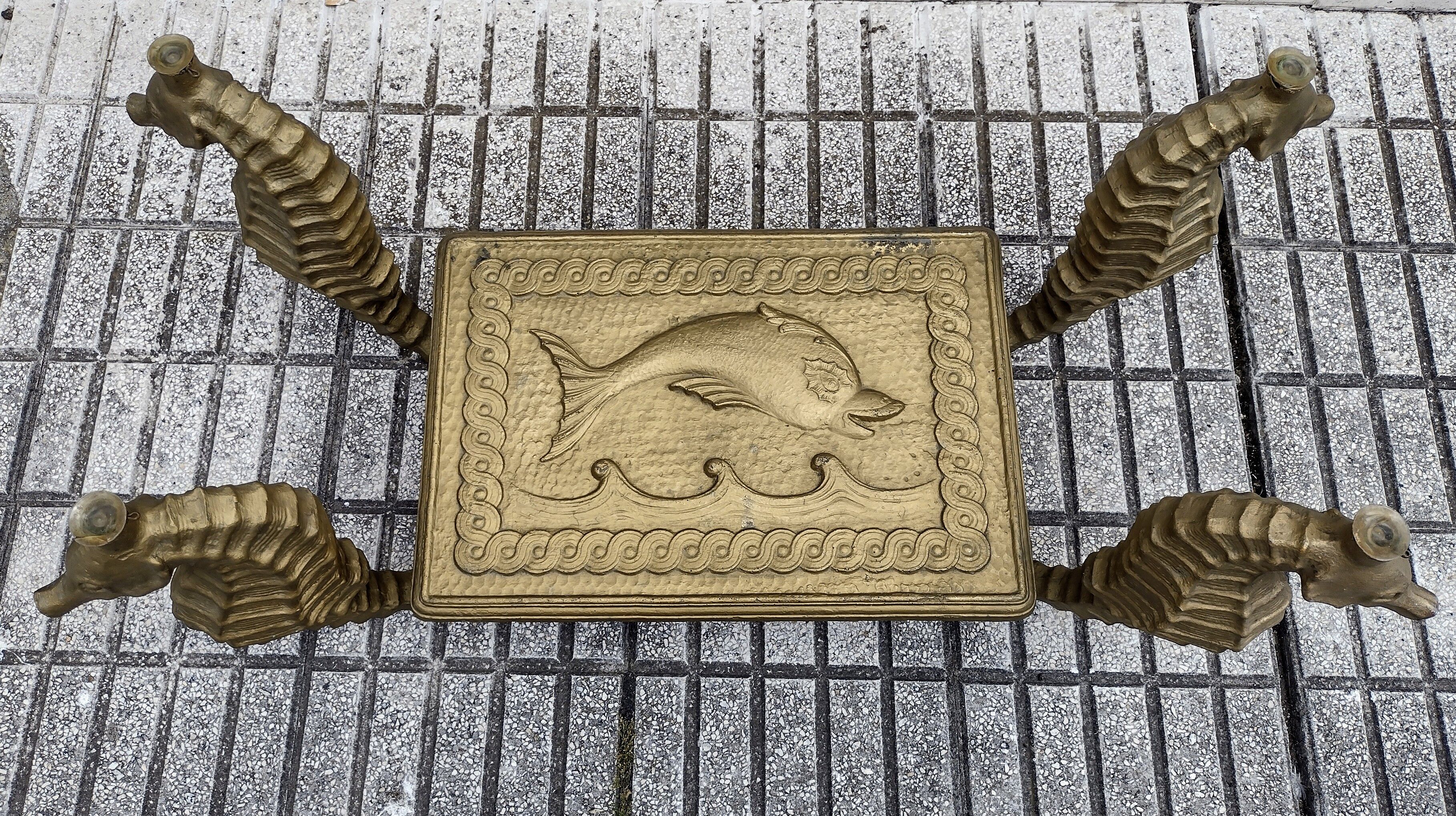 Gilt metal Seahorse coffee table with smoked glass