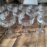 Set of 12 vintage glass champagne glasses with curved foot