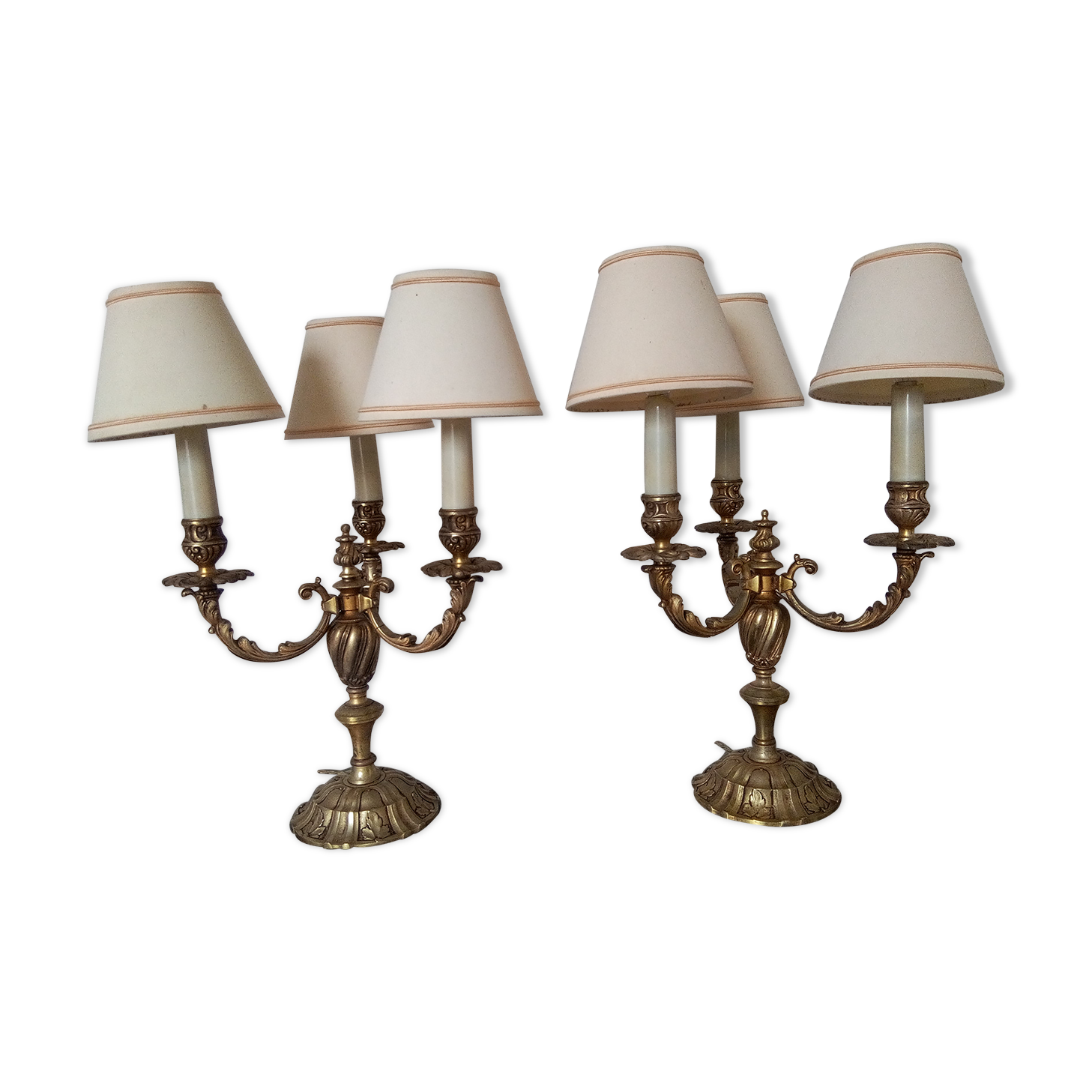 Pair of electrified candlesticks gilded bronze