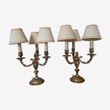 Pair of electrified candlesticks gilded bronze