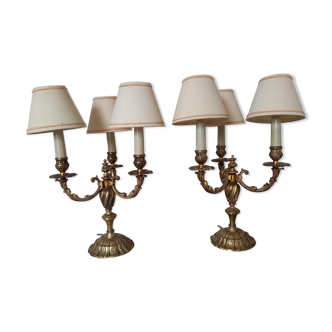 Pair of electrified candlesticks gilded bronze