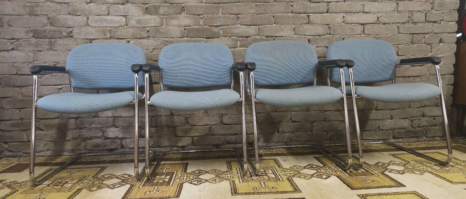 Set of 4 drabert armchairs with chrome legs, 1980