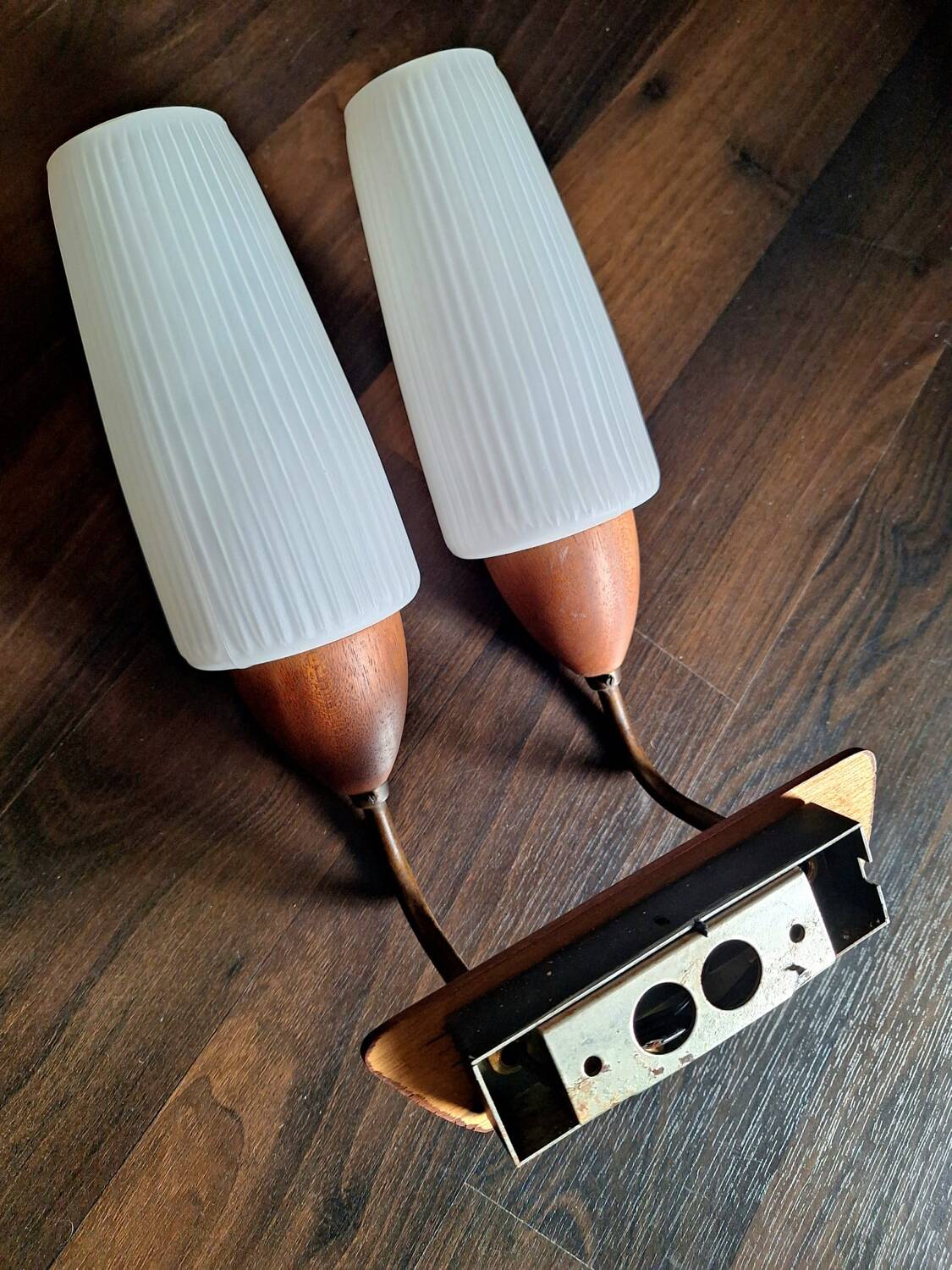 Vintage wall light, antique glass and wood lighting fixture