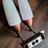 Vintage wall light, antique glass and wood lighting fixture