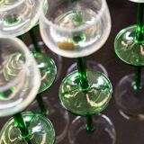 Luminarc france green stemmed liqueur/wine glasses, vintage, 1970s, set of 6
