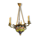 Porcelain lustre, three arms of light in bronze and golden copper, 19th century